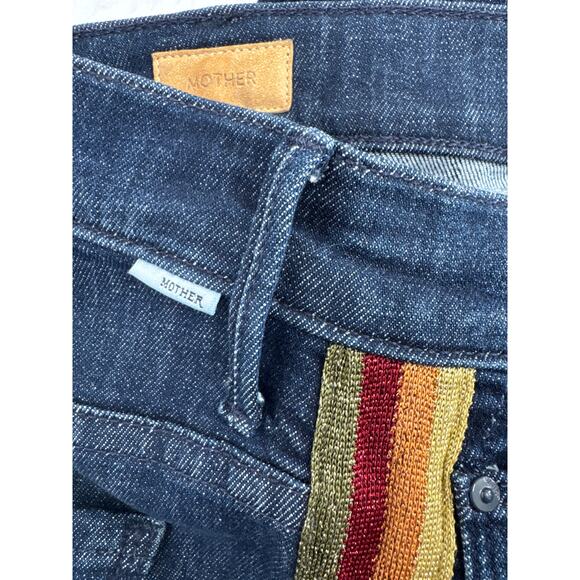 Mother Insider Crop Blue Jeans Swept Away Glitter Racer waist 25 - Picture 12 of 16